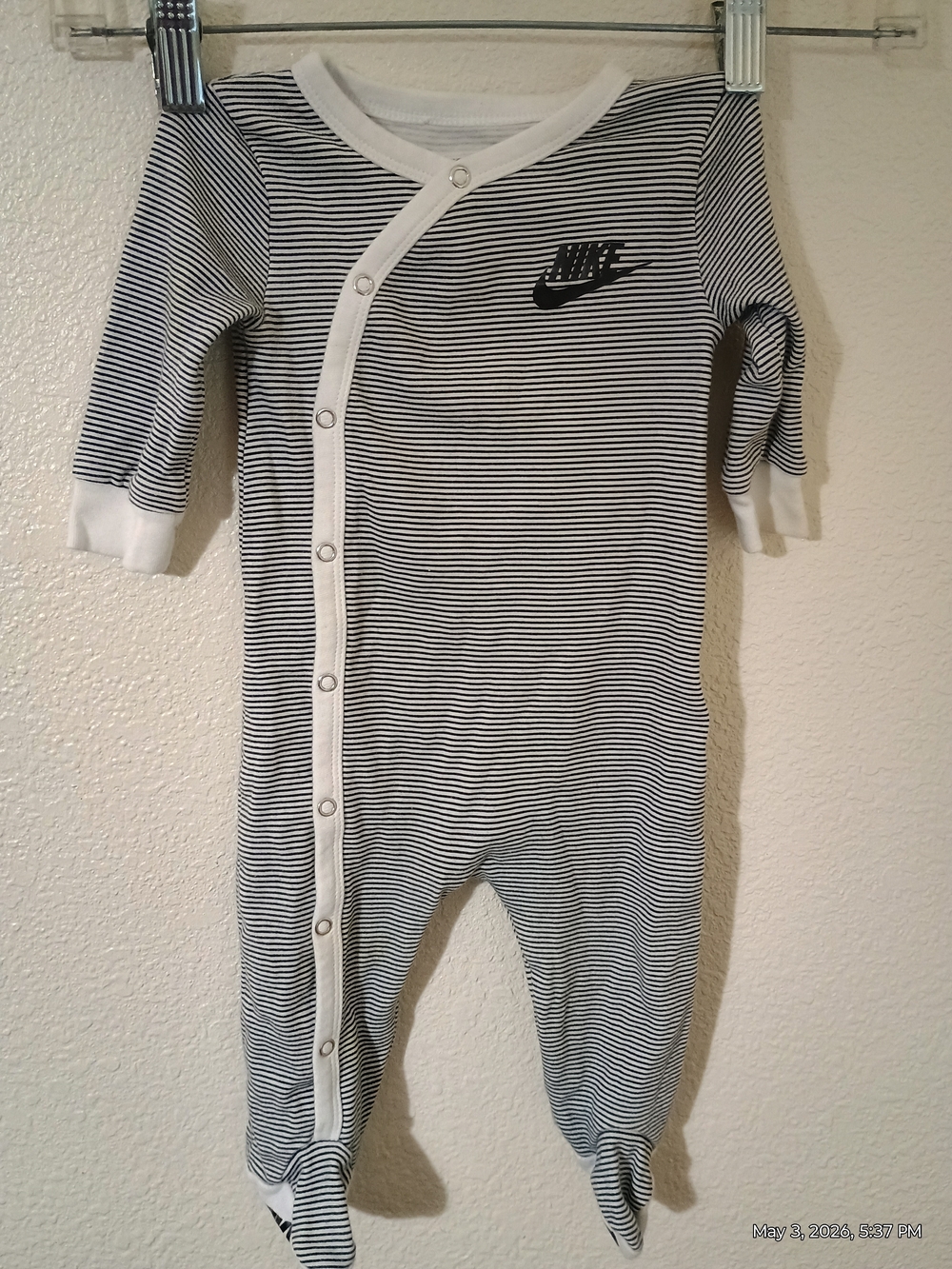 Nike Black and White Striped Footed One-Piece